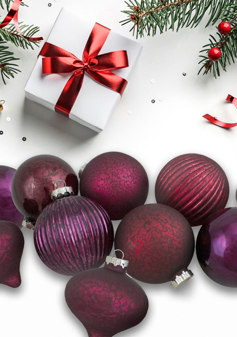 Set of 12 Jewel Tone Finial and Glass Ball Christmas Ornaments