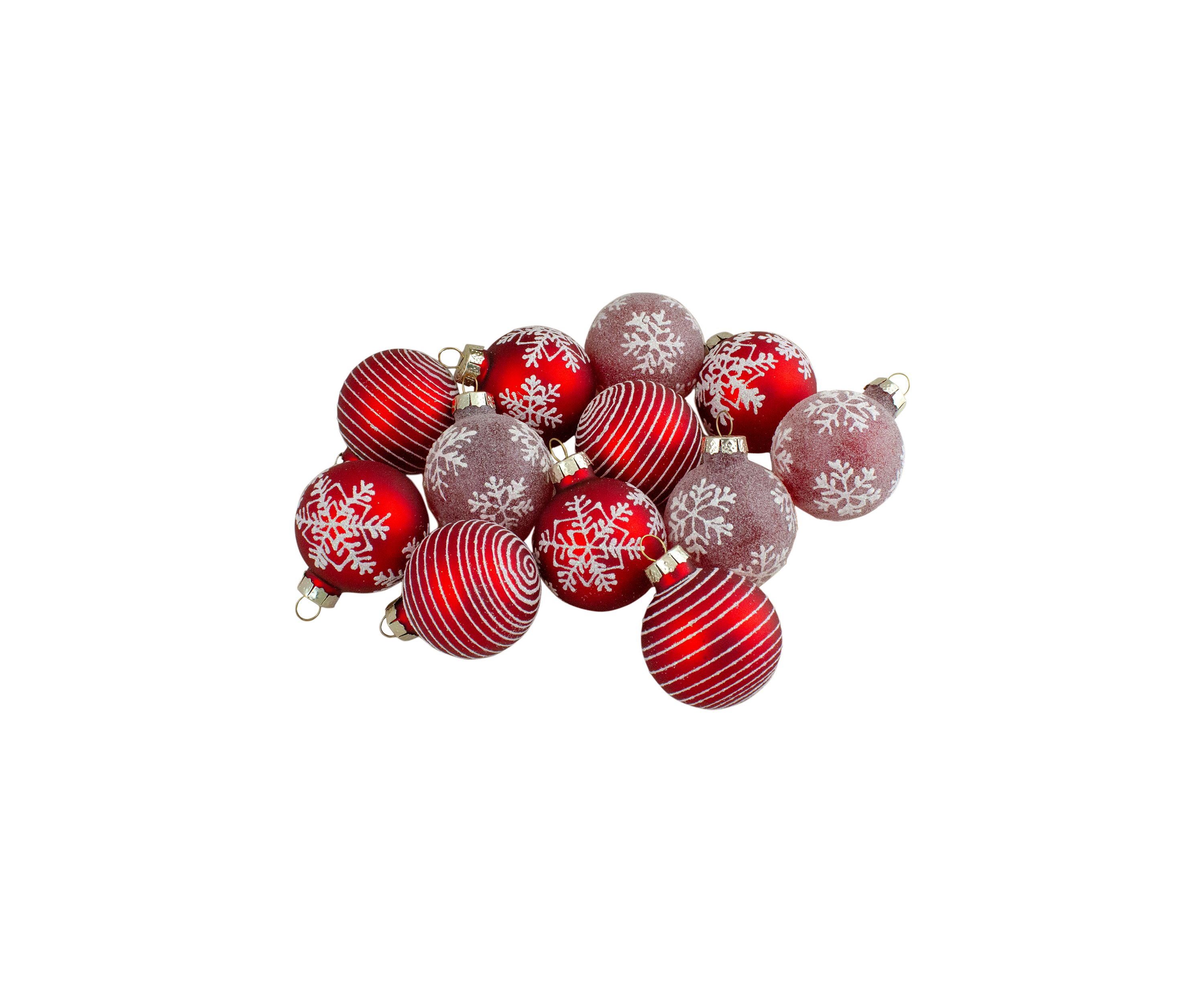 Set of 12 Red Glass Christmas Ornaments 1.75-Inch (45mm)