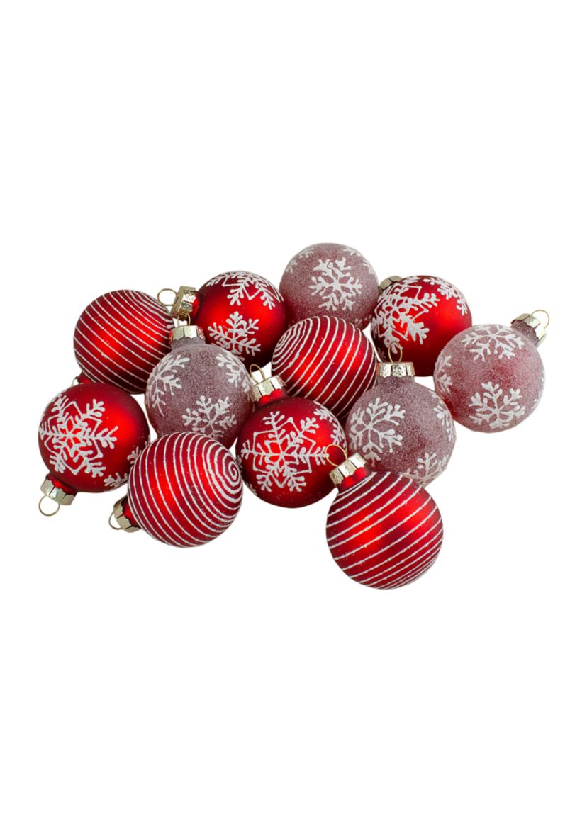 Set of 12 Red Glass Christmas Ornaments 1.75-Inch (45mm)