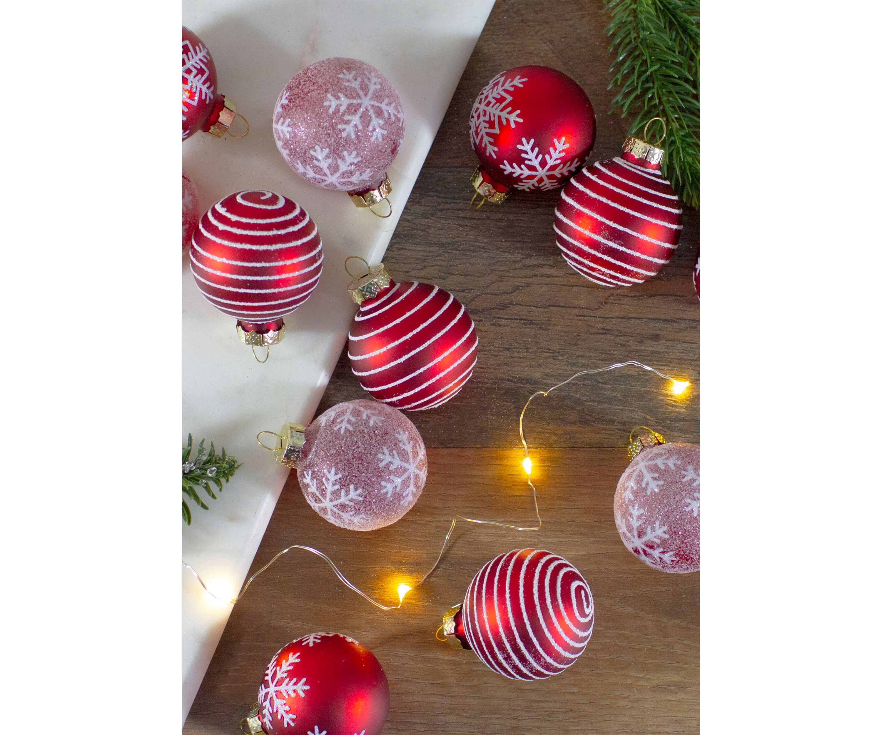Set of 12 Red Glass Christmas Ornaments 1.75-Inch (45mm)