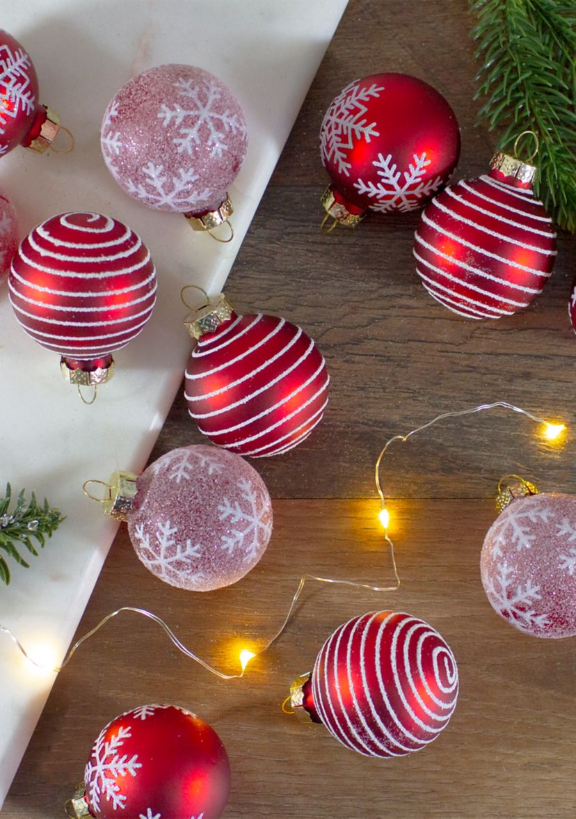 Set of 12 Red Glass Christmas Ornaments 1.75-Inch (45mm)