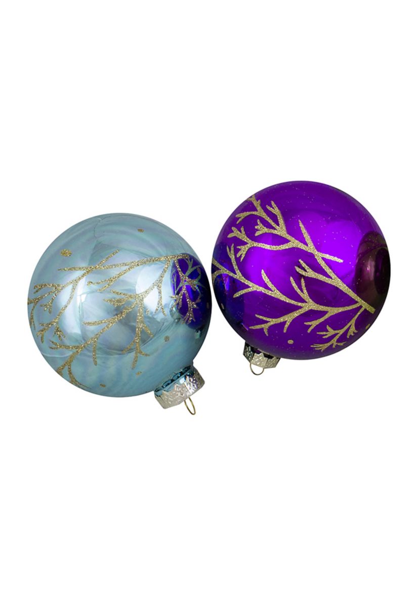 Set of 4 Multi-Color Shiny Glass Ball Christmas Ornaments 4-Inch (100mm)