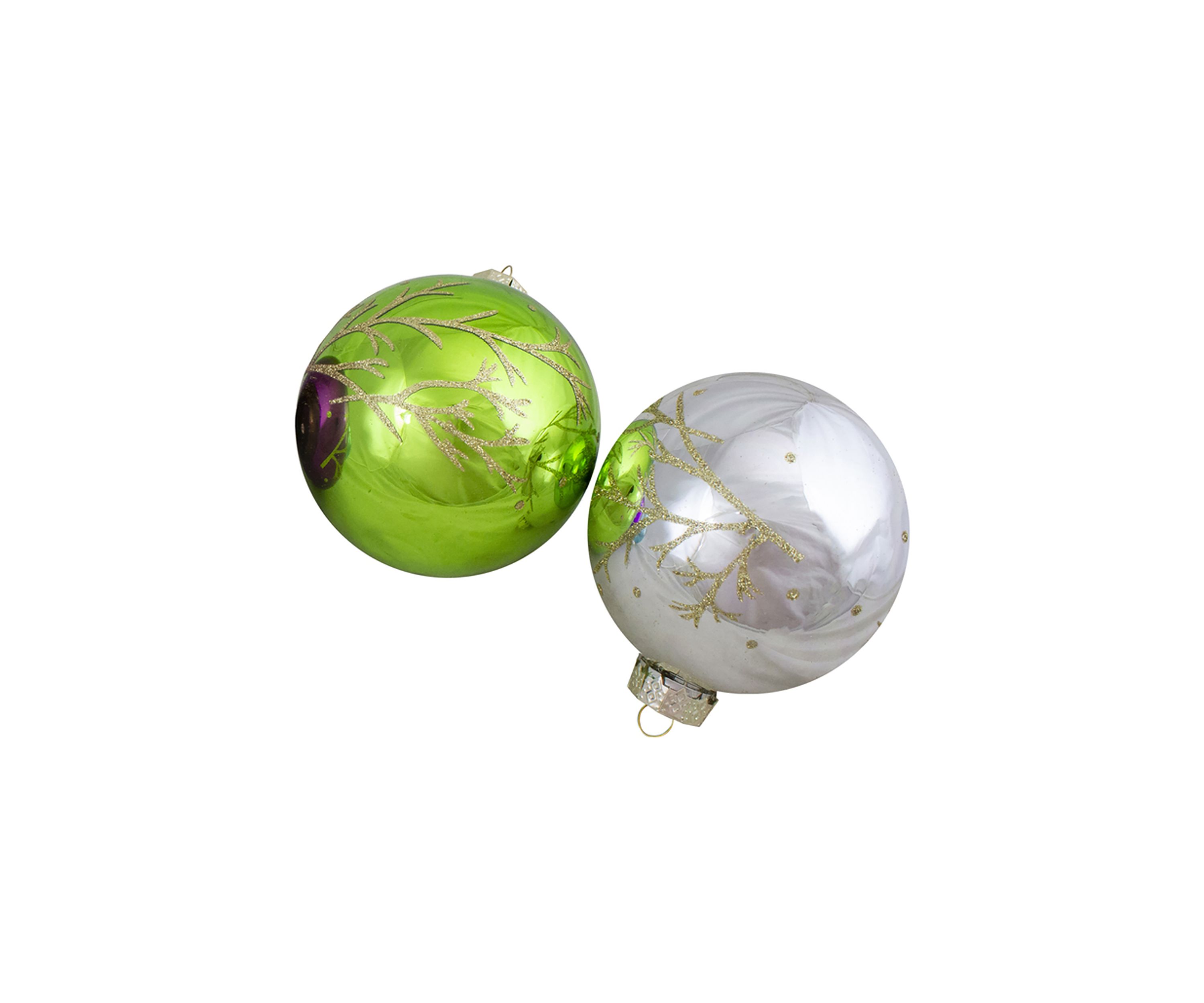 Set of 4 Multi-Color Shiny Glass Ball Christmas Ornaments 4-Inch (100mm)