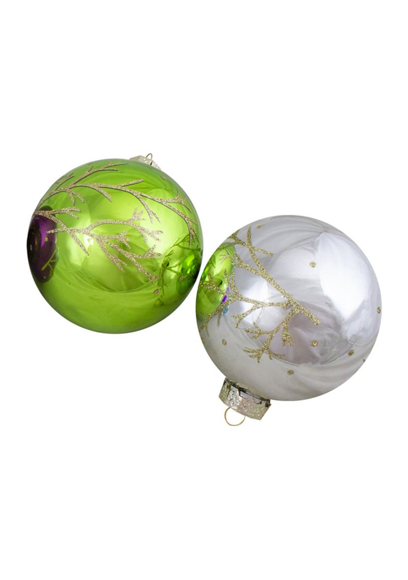 Set of 4 Multi-Color Shiny Glass Ball Christmas Ornaments 4-Inch (100mm)