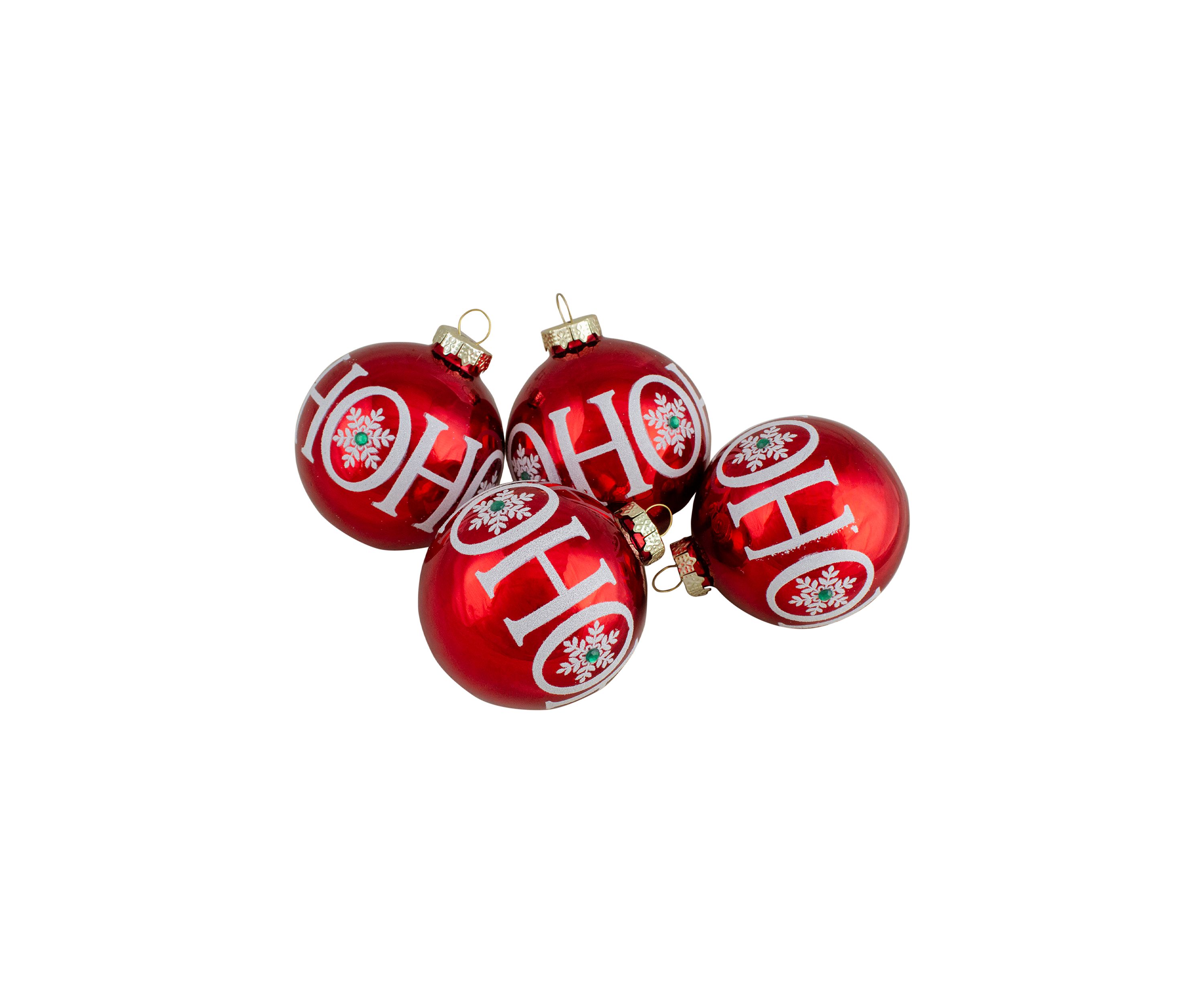 Set of 4 Red Ho Ho Ho Glass Ball Christmas Ornaments 3.25-Inch (80mm)