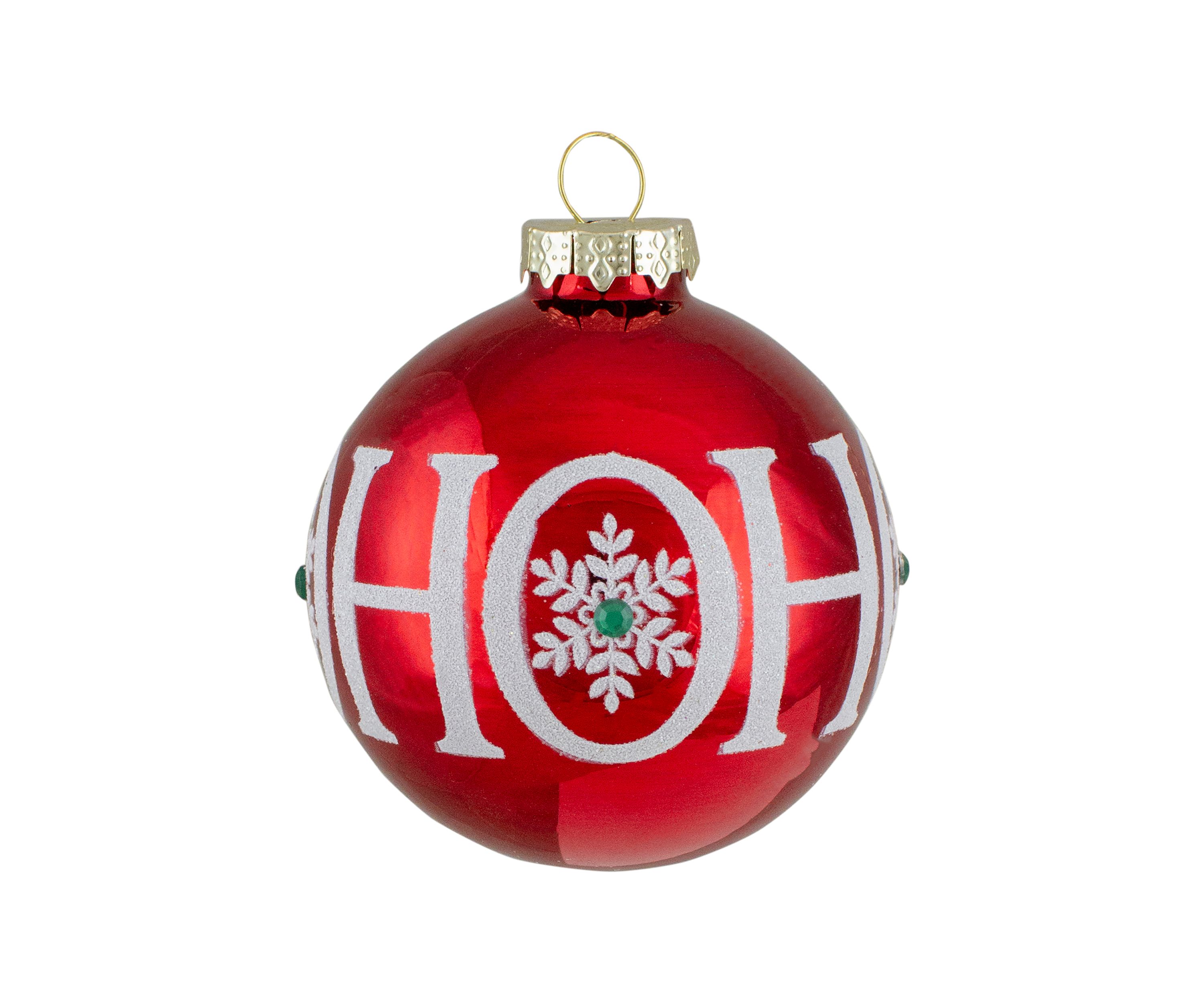 Set of 4 Red Ho Ho Ho Glass Ball Christmas Ornaments 3.25-Inch (80mm)