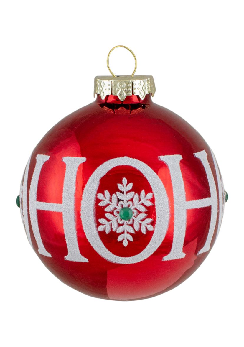 Set of 4 Red Ho Ho Ho Glass Ball Christmas Ornaments 3.25-Inch (80mm)