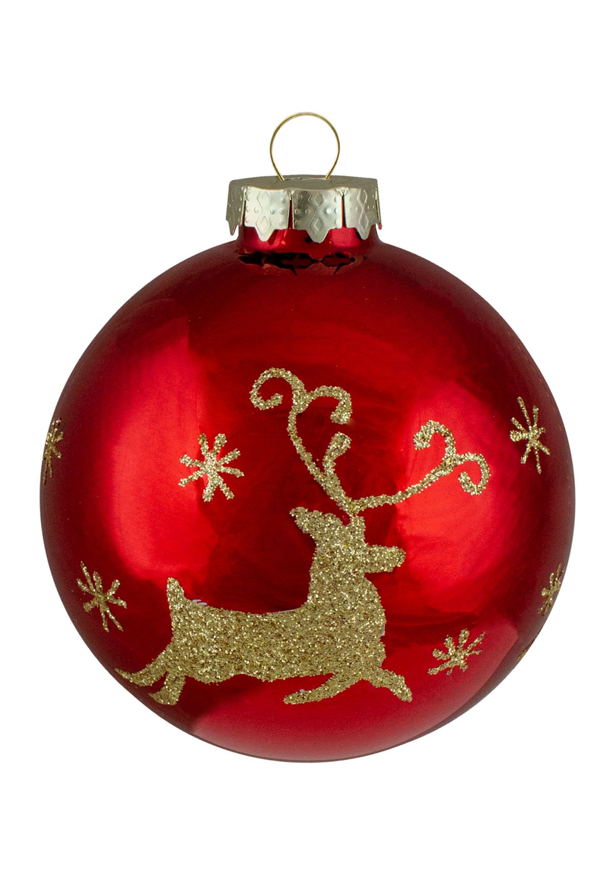 Set of 4 Red and Gold Deer Glass Ball Christmas Ornaments 3.25-Inch (80mm)