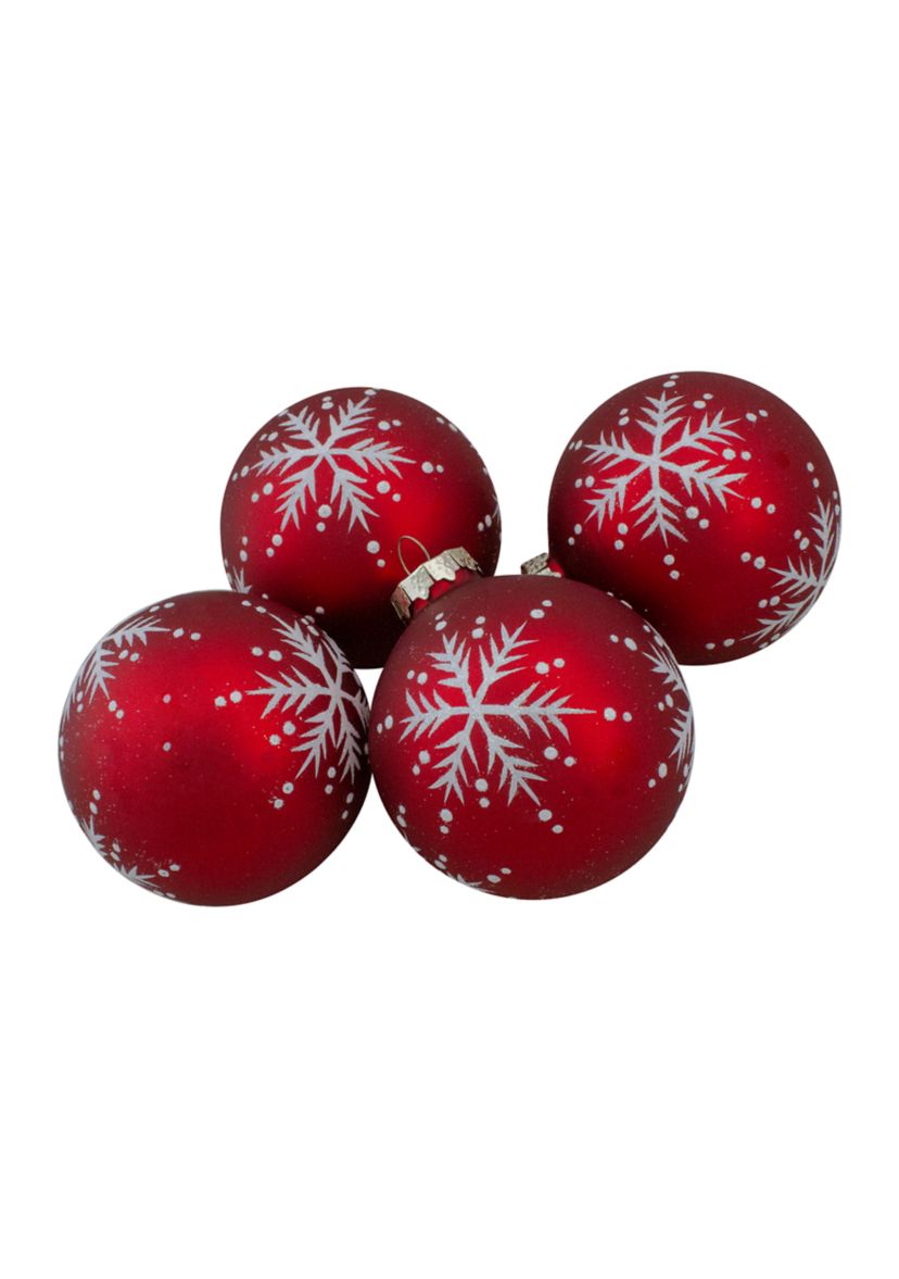 Set of 4 Matte Red Glass Ball Christmas Ornaments 3.25-Inch (80mm)