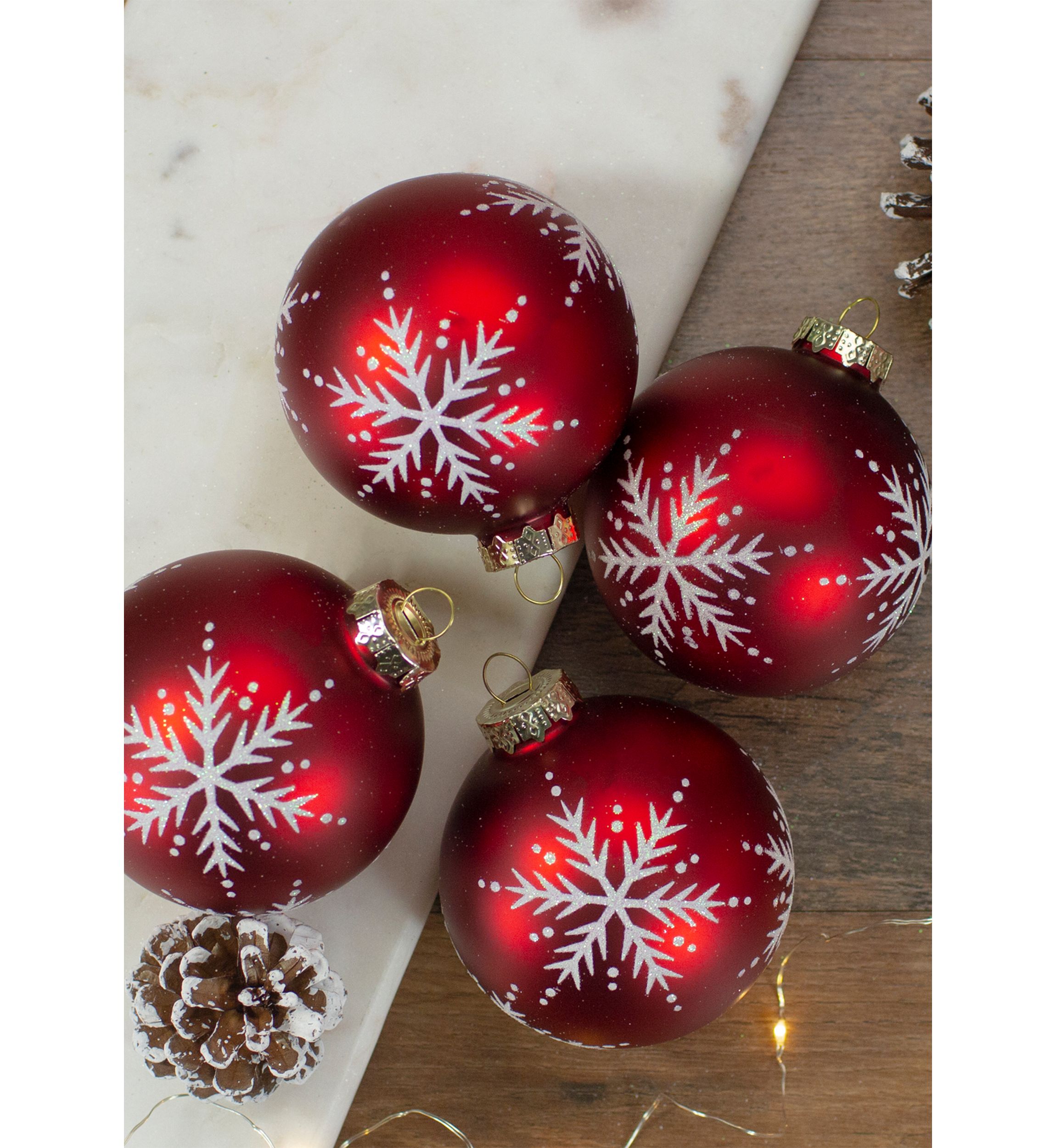 Set of 4 Matte Red Glass Ball Christmas Ornaments 3.25-Inch (80mm)