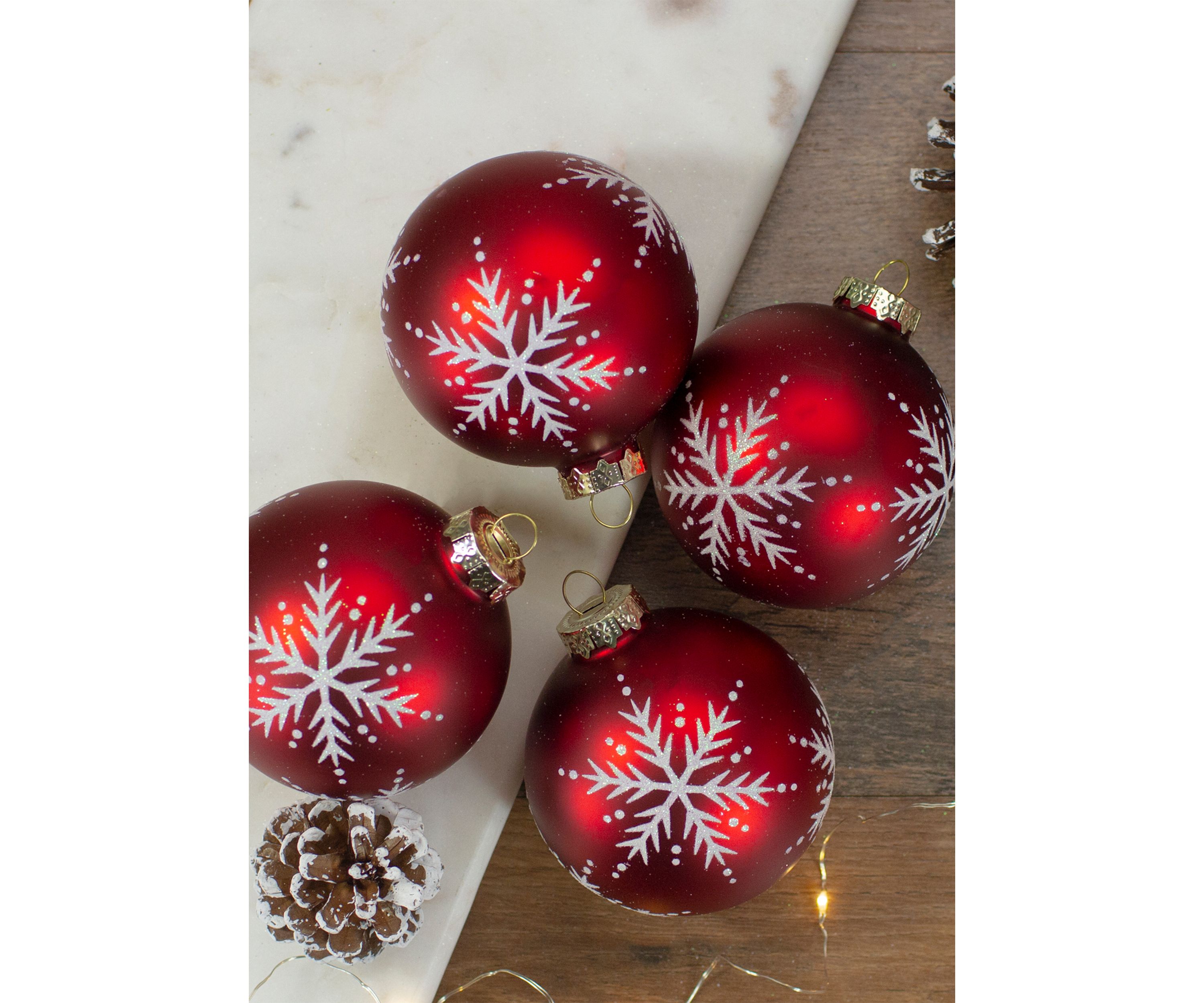 Set of 4 Matte Red Glass Ball Christmas Ornaments 3.25-Inch (80mm)
