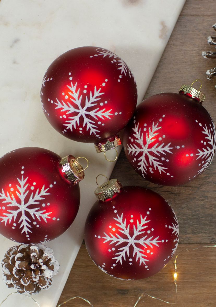Set of 4 Matte Red Glass Ball Christmas Ornaments 3.25-Inch (80mm)