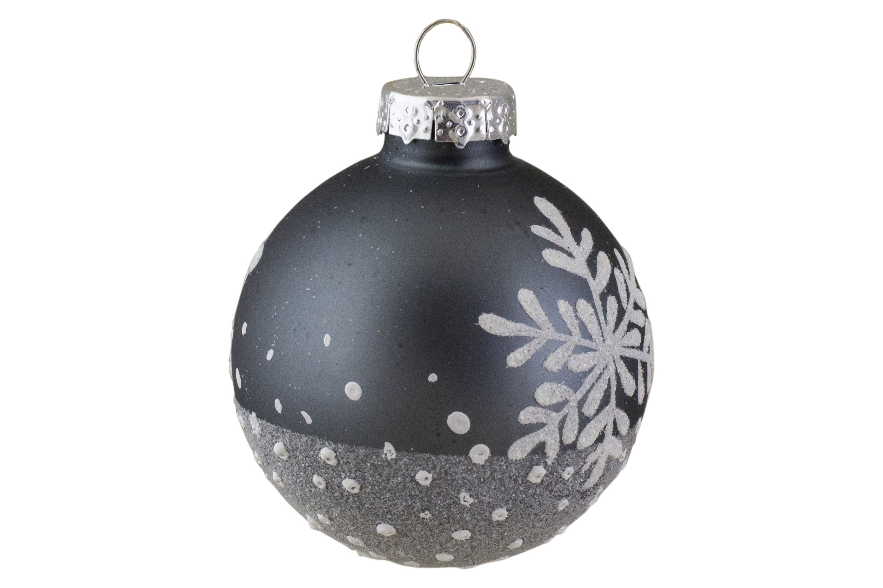 Set of 6 Gray and White Snowflake Glass Christmas Ball Ornaments 4inch (101mm)