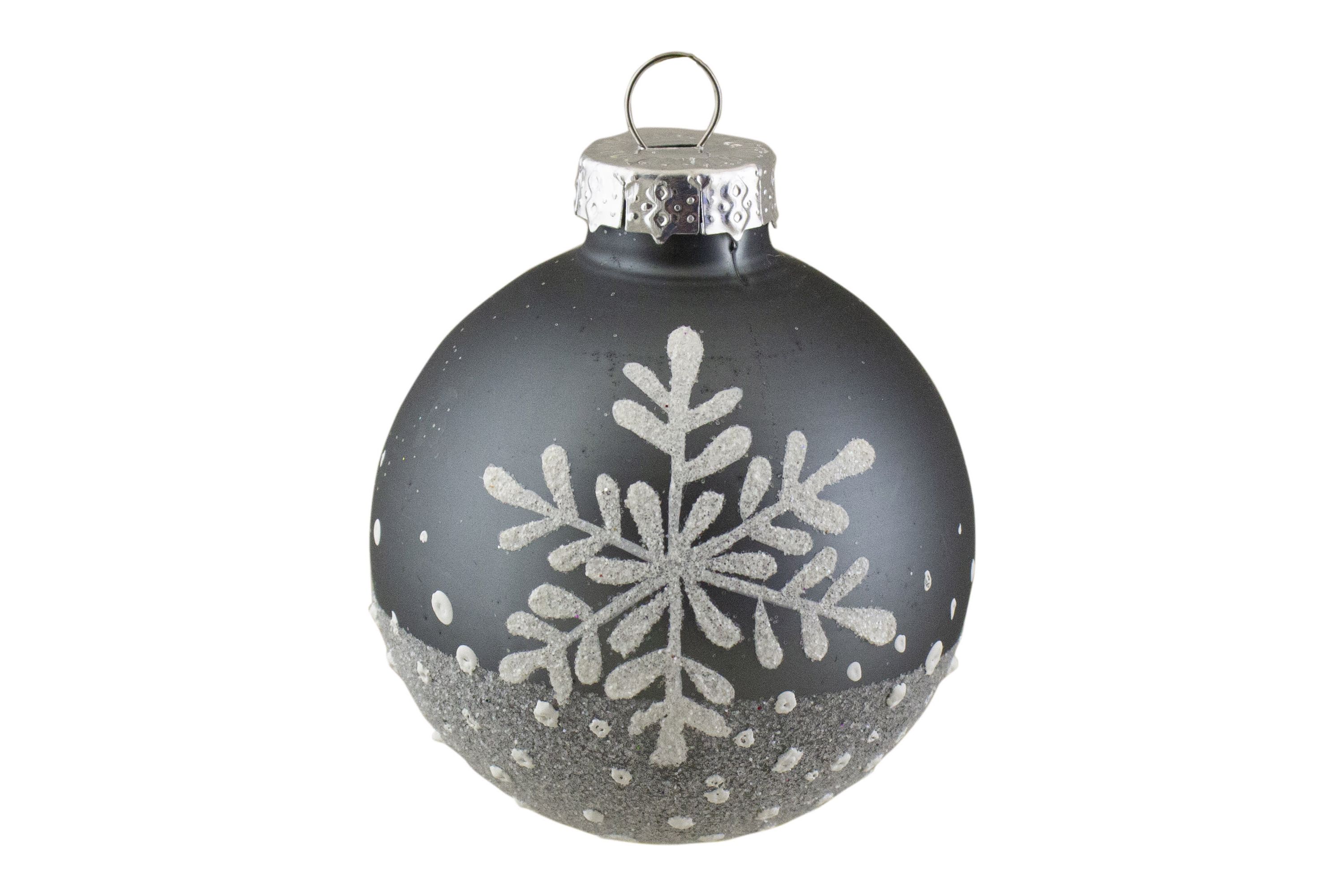 Set of 6 Gray and White Snowflake Glass Christmas Ball Ornaments 4inch (101mm)