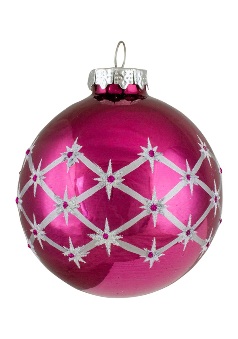 Set of 4 Pink Glass Ball Christmas Ornaments 3.25-Inch (80mm)