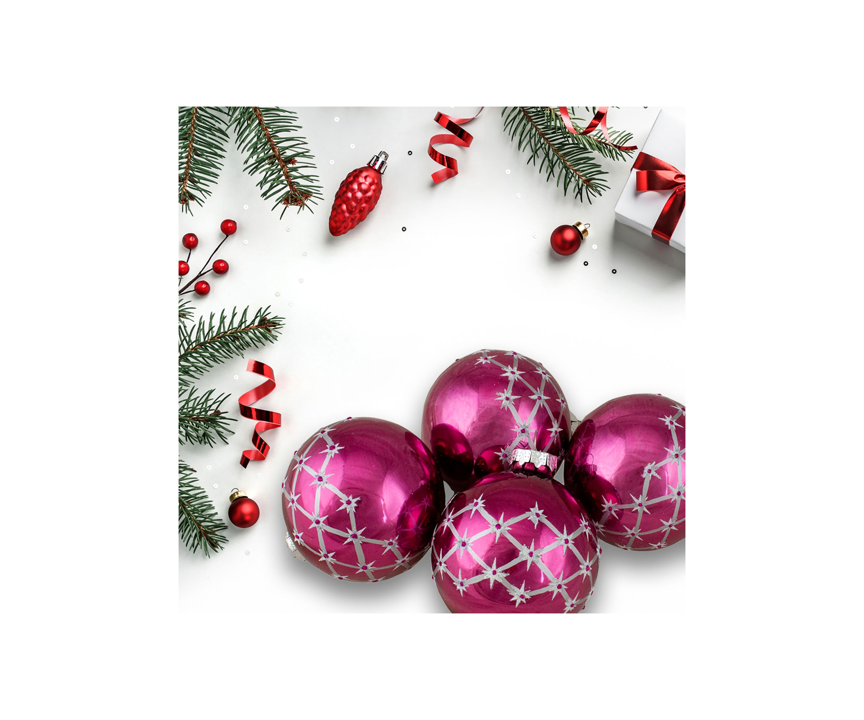 Set of 4 Pink Glass Ball Christmas Ornaments 3.25-Inch (80mm)
