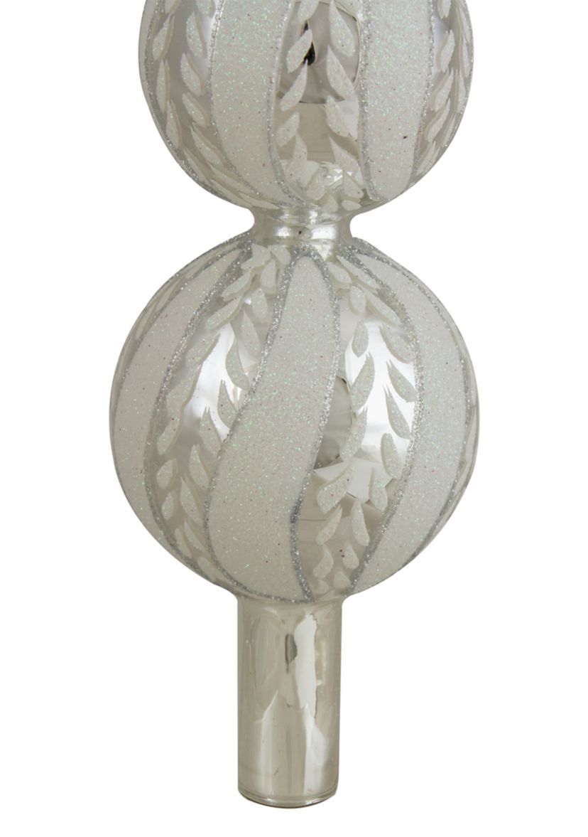 14.75Inch Silver and White Glitter Glass Finial Christmas Tree Topper