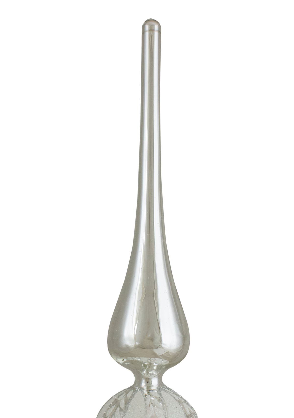 14.75Inch Silver and White Glitter Glass Finial Christmas Tree Topper
