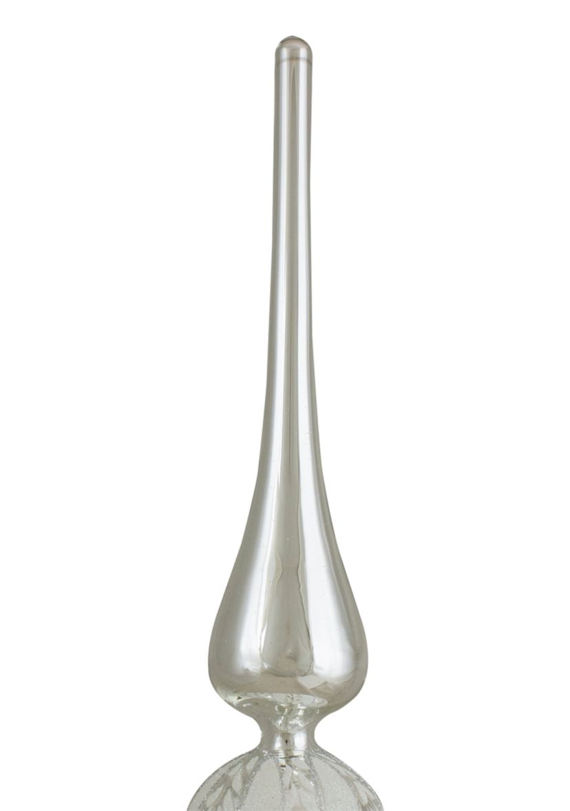 14.75Inch Silver and White Glitter Glass Finial Christmas Tree Topper