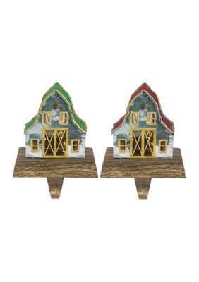 Northlight Set Of 2 Led Lighted Galvanized Barn Christmas Stocking Holders 5.5Inch