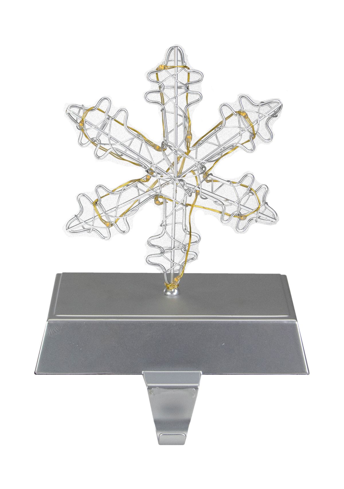 7.5Inch LED Lighted Silver Wired Snowflake Christmas Stocking Holder
