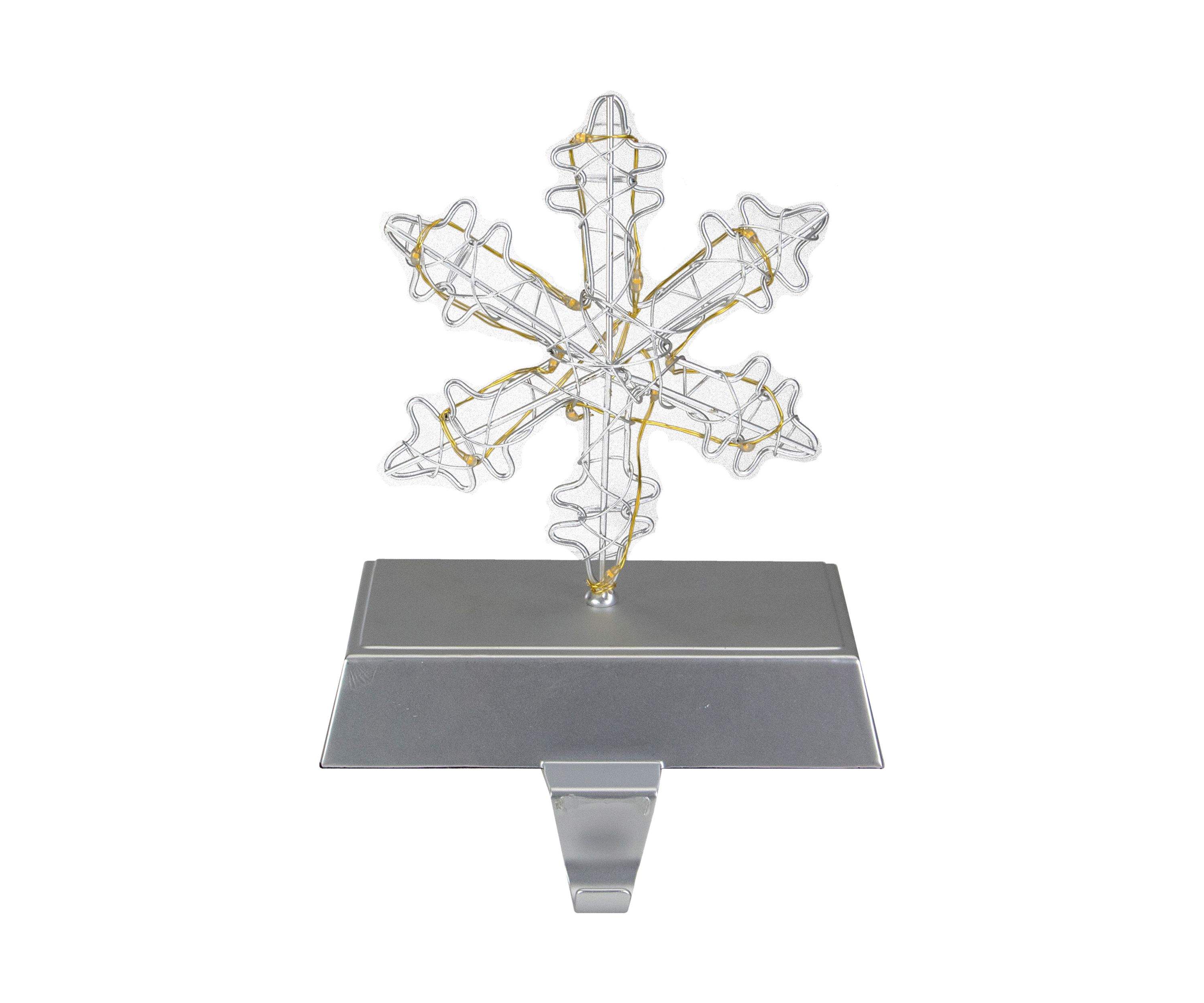 7.5Inch LED Lighted Silver Wired Snowflake Christmas Stocking Holder