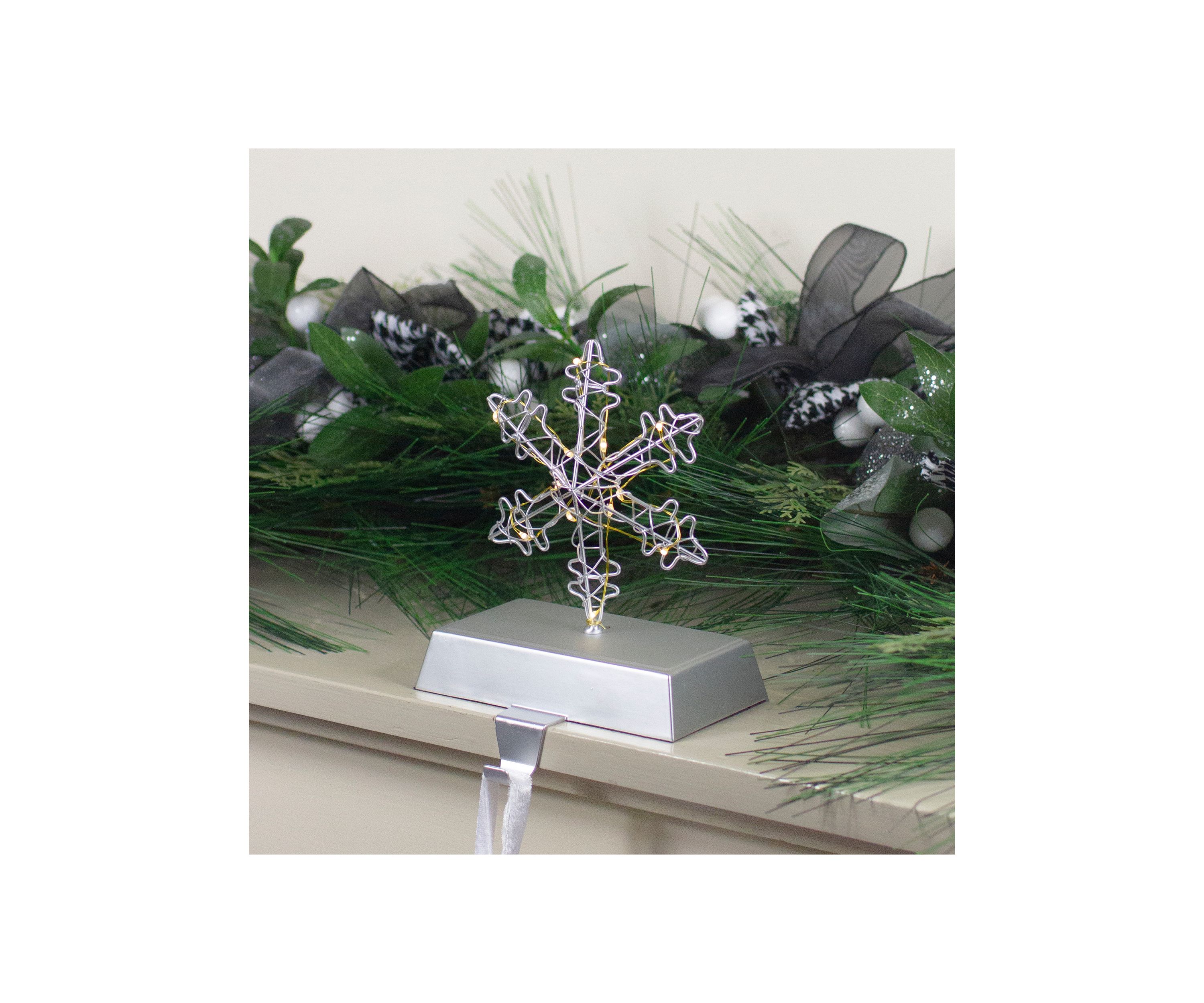 7.5Inch LED Lighted Silver Wired Snowflake Christmas Stocking Holder