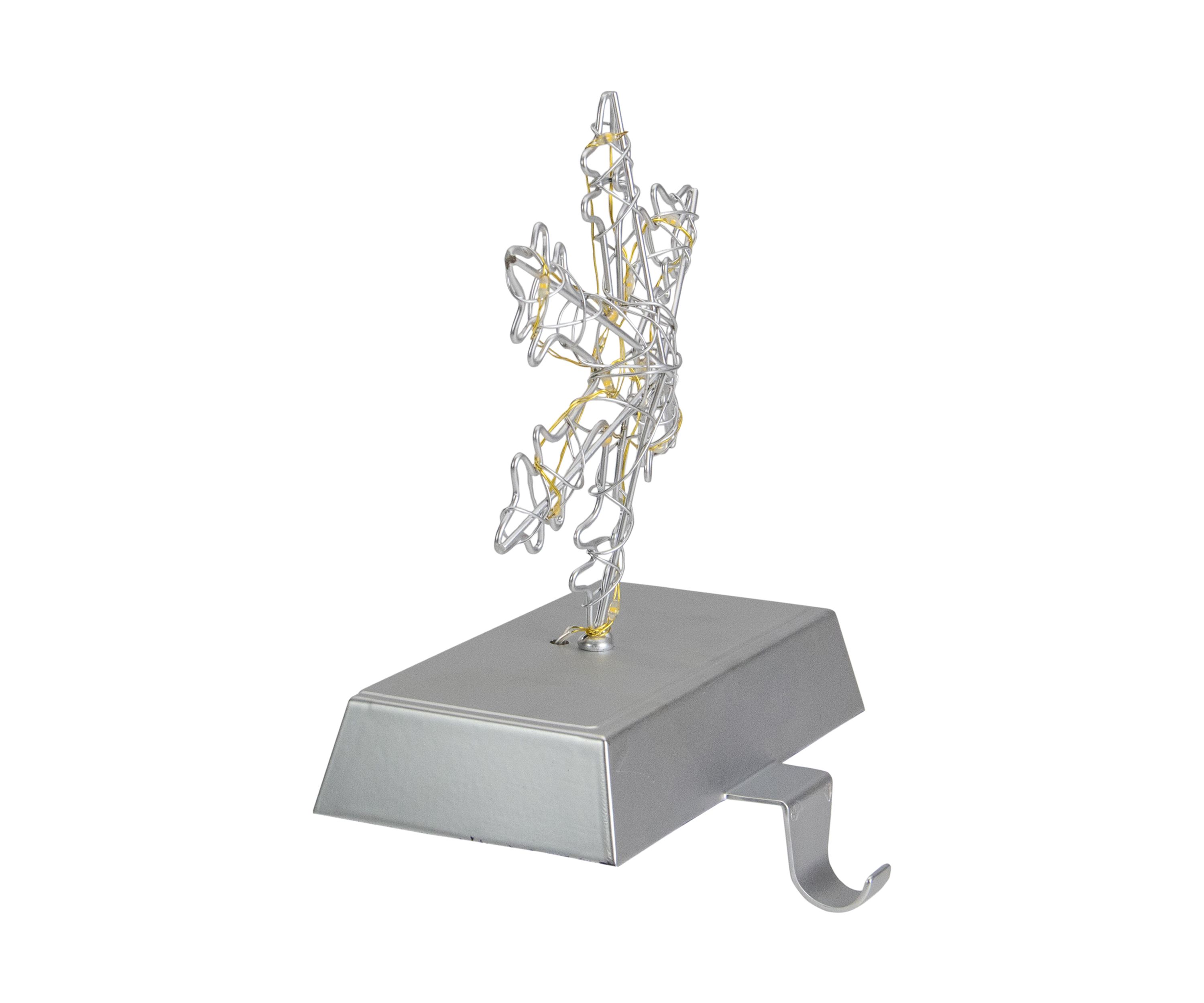 7.5Inch LED Lighted Silver Wired Snowflake Christmas Stocking Holder