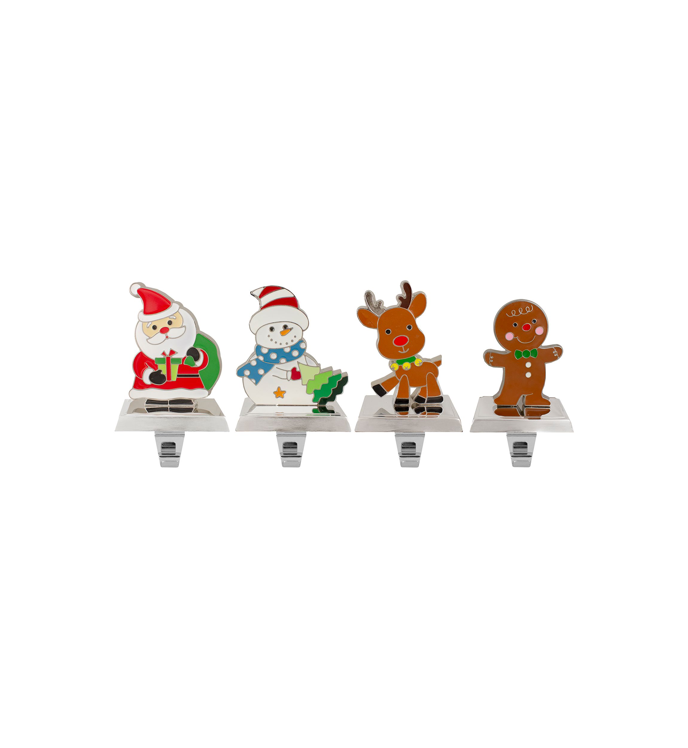 Set of 4 Christmas Figures Stocking Holders with Silver Base