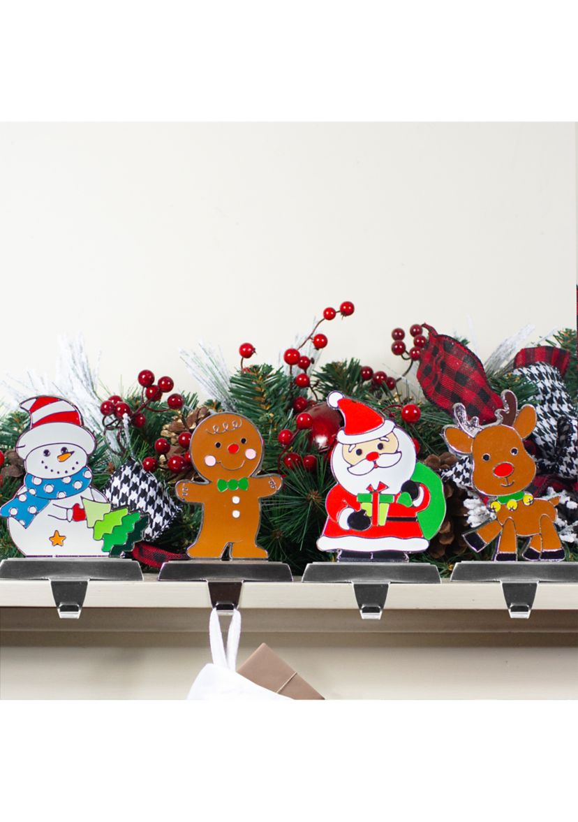Set of 4 Christmas Figures Stocking Holders with Silver Base