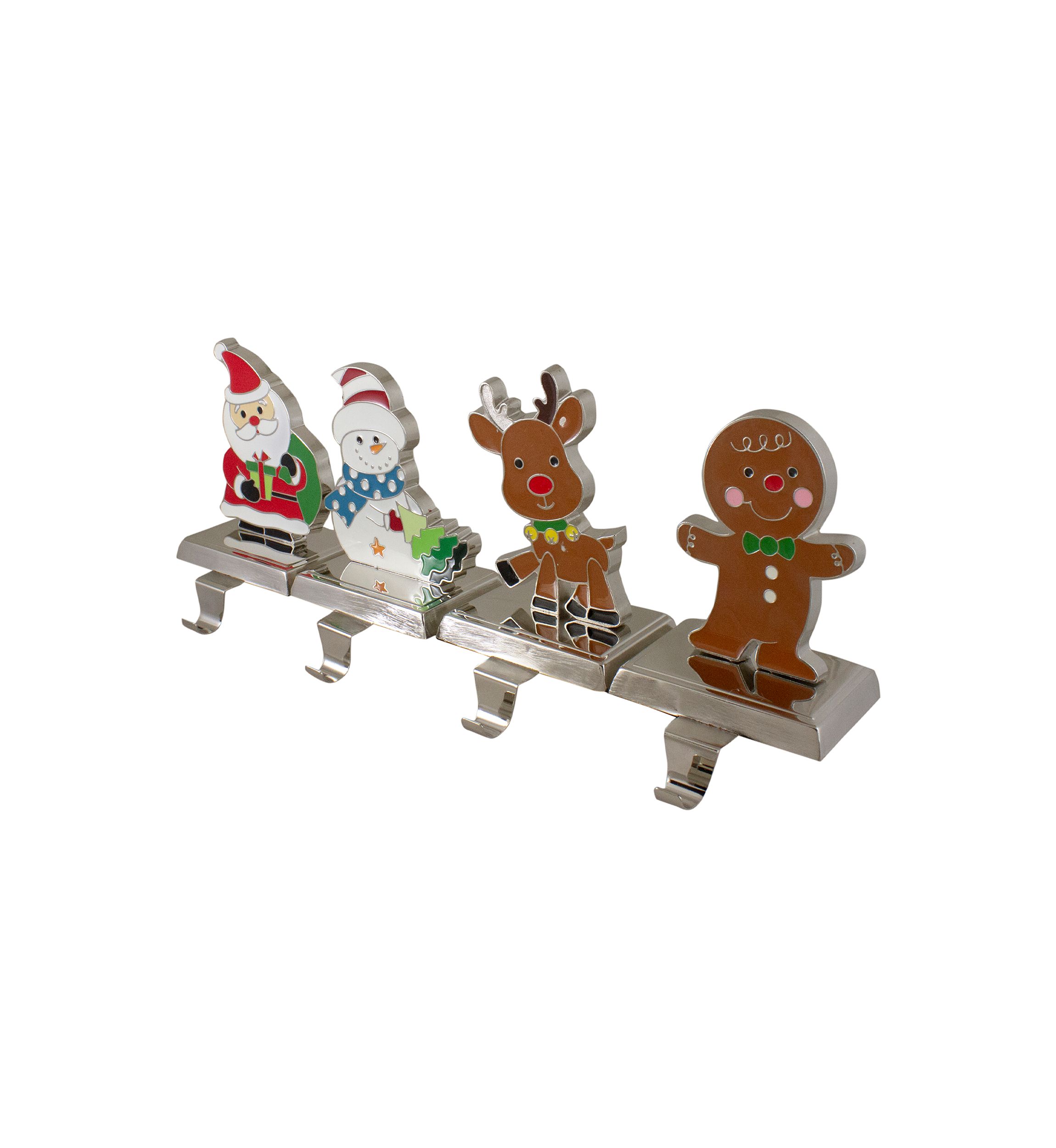 Set of 4 Christmas Figures Stocking Holders with Silver Base