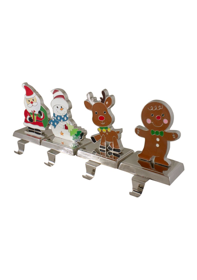 Set of 4 Christmas Figures Stocking Holders with Silver Base