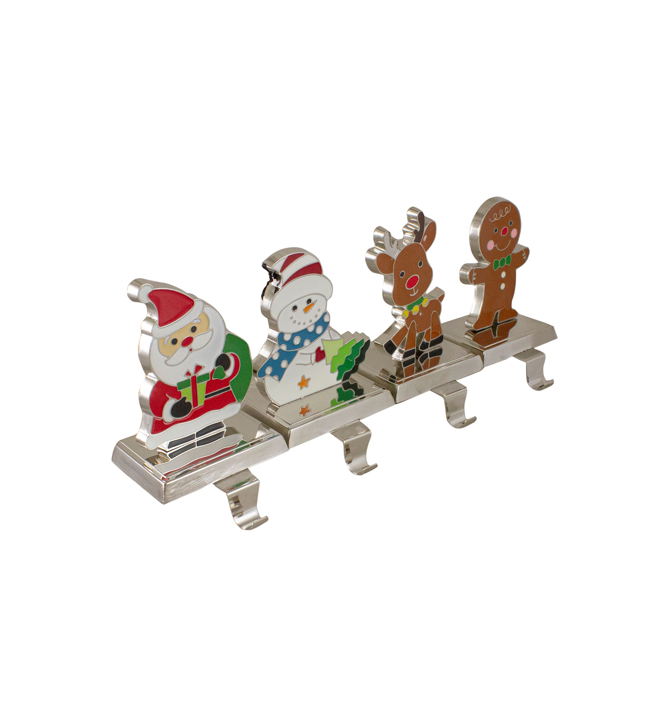 Set of 4 Christmas Figures Stocking Holders with Silver Base