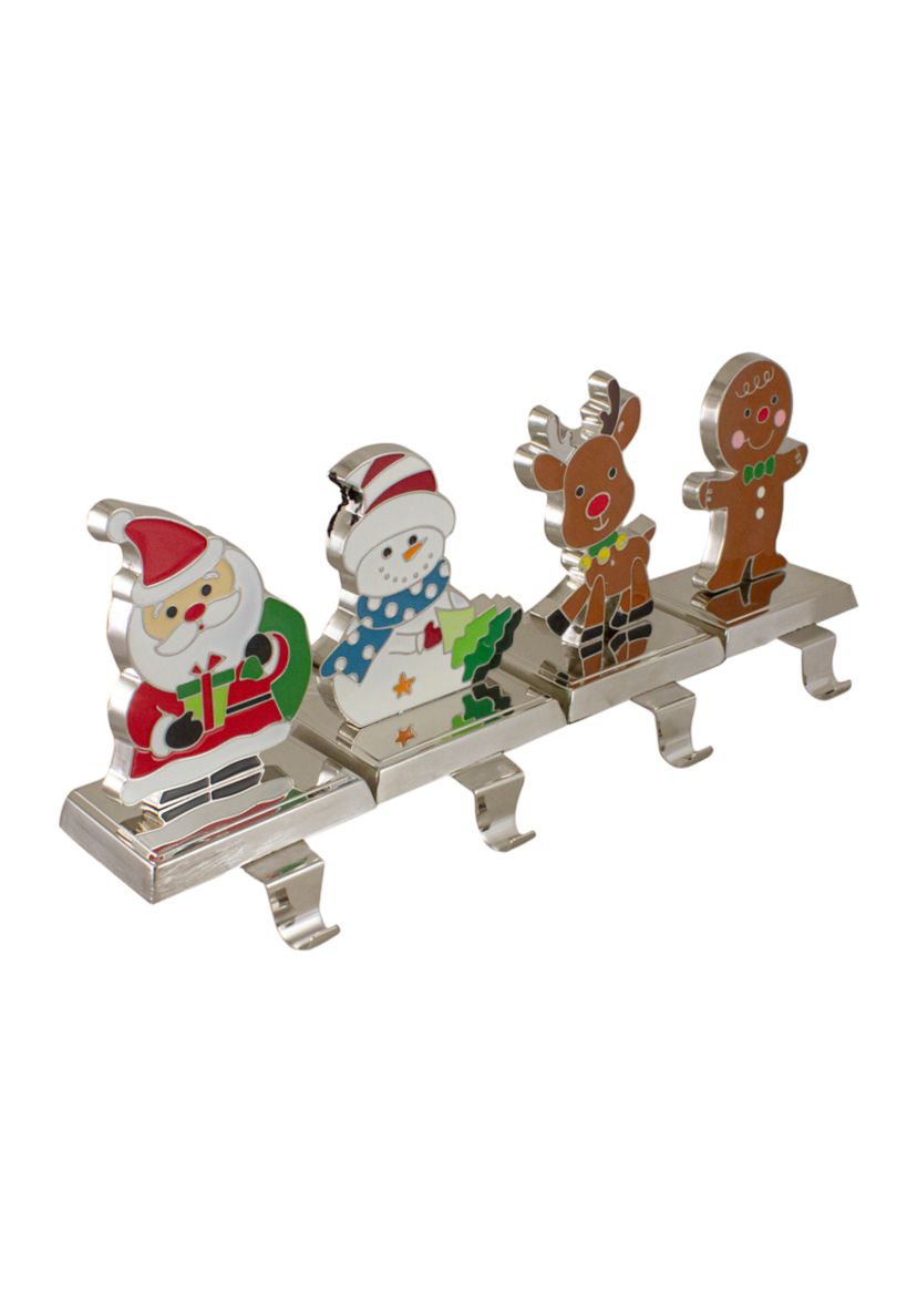 Set of 4 Christmas Figures Stocking Holders with Silver Base