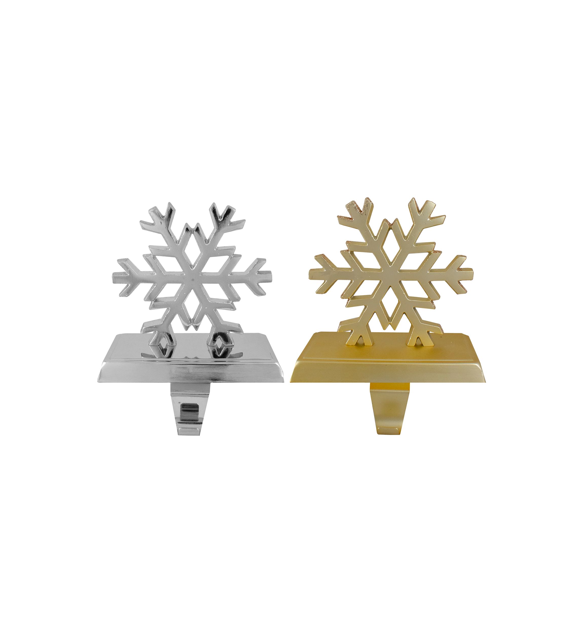 Set of 2 Gold and Silver Shiny Snowflake Christmas Stocking Holders
