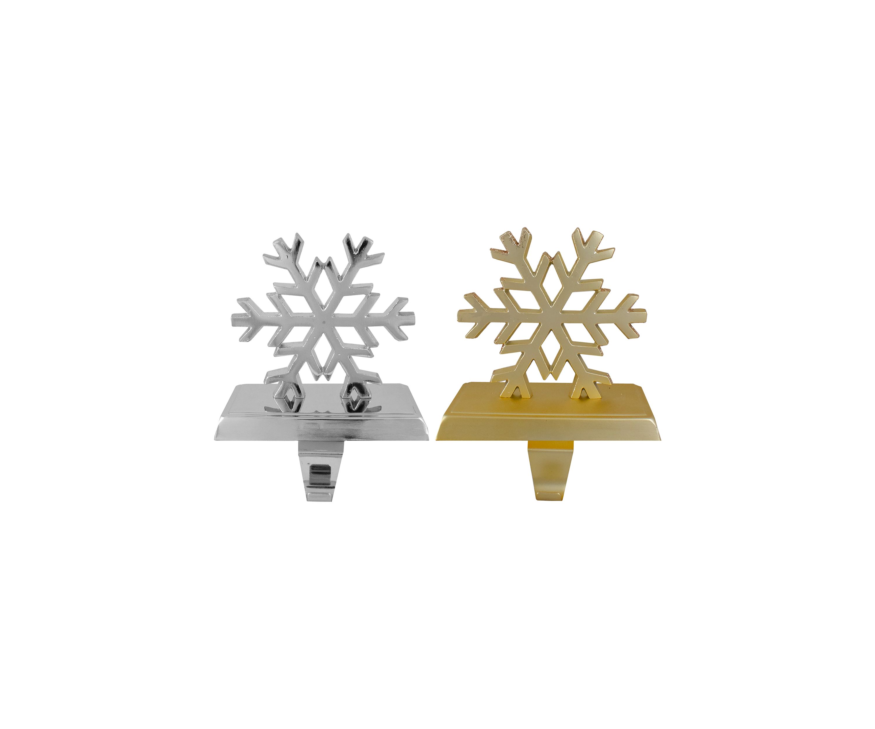 Set of 2 Gold and Silver Shiny Snowflake Christmas Stocking Holders