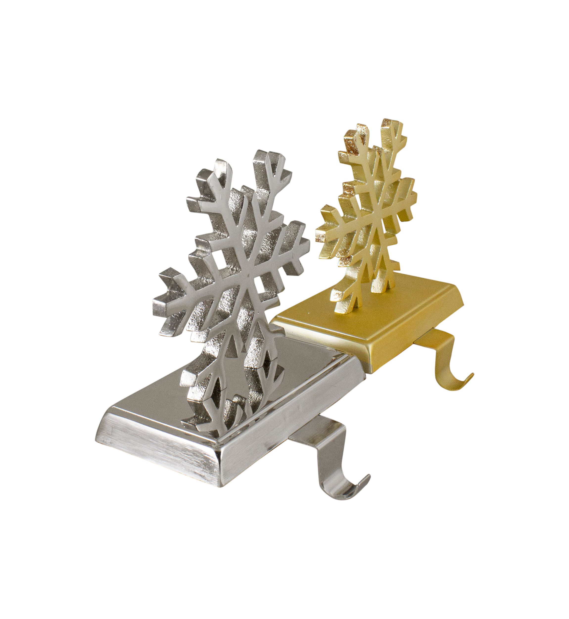 Set of 2 Gold and Silver Shiny Snowflake Christmas Stocking Holders