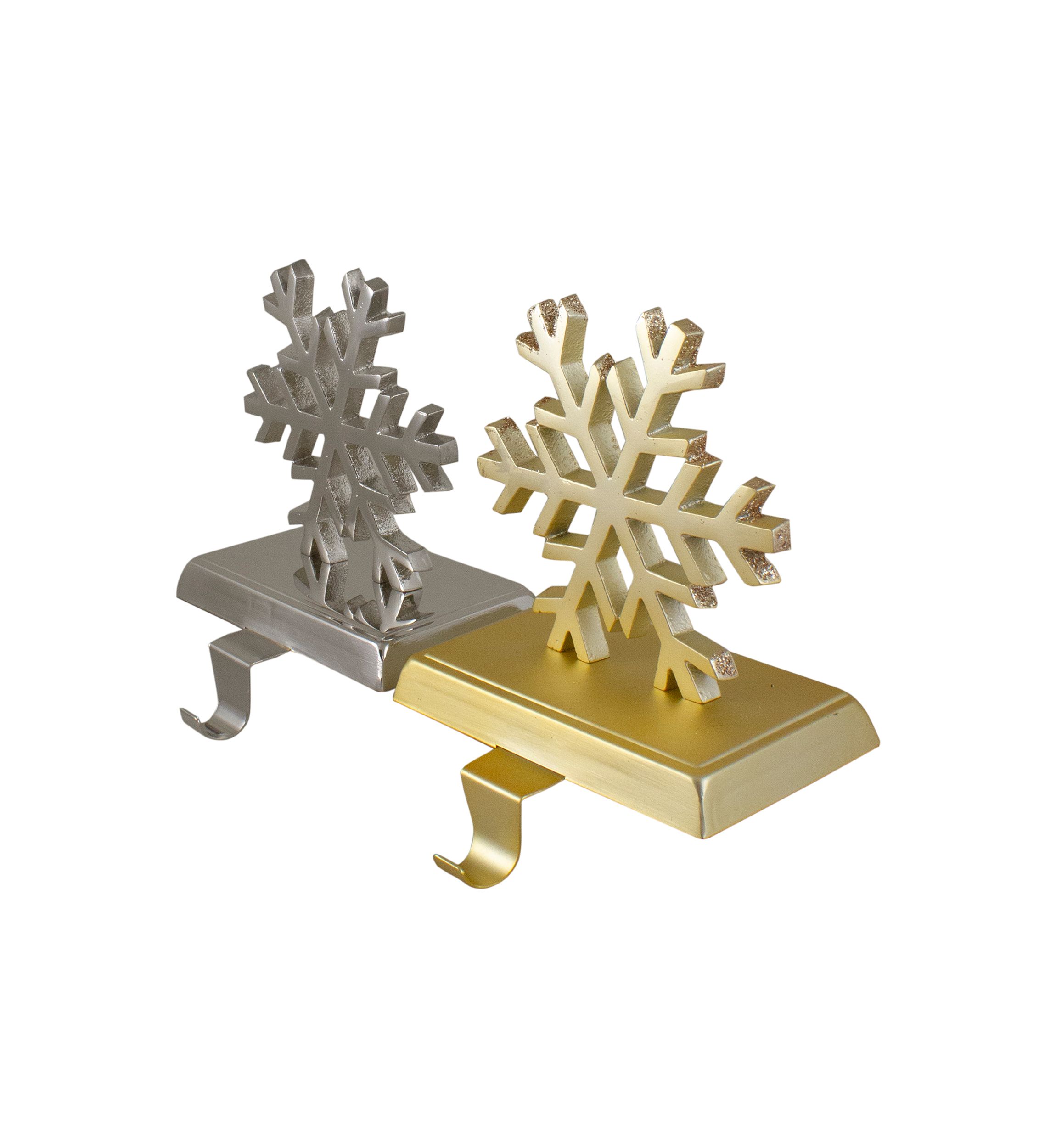 Set of 2 Gold and Silver Shiny Snowflake Christmas Stocking Holders