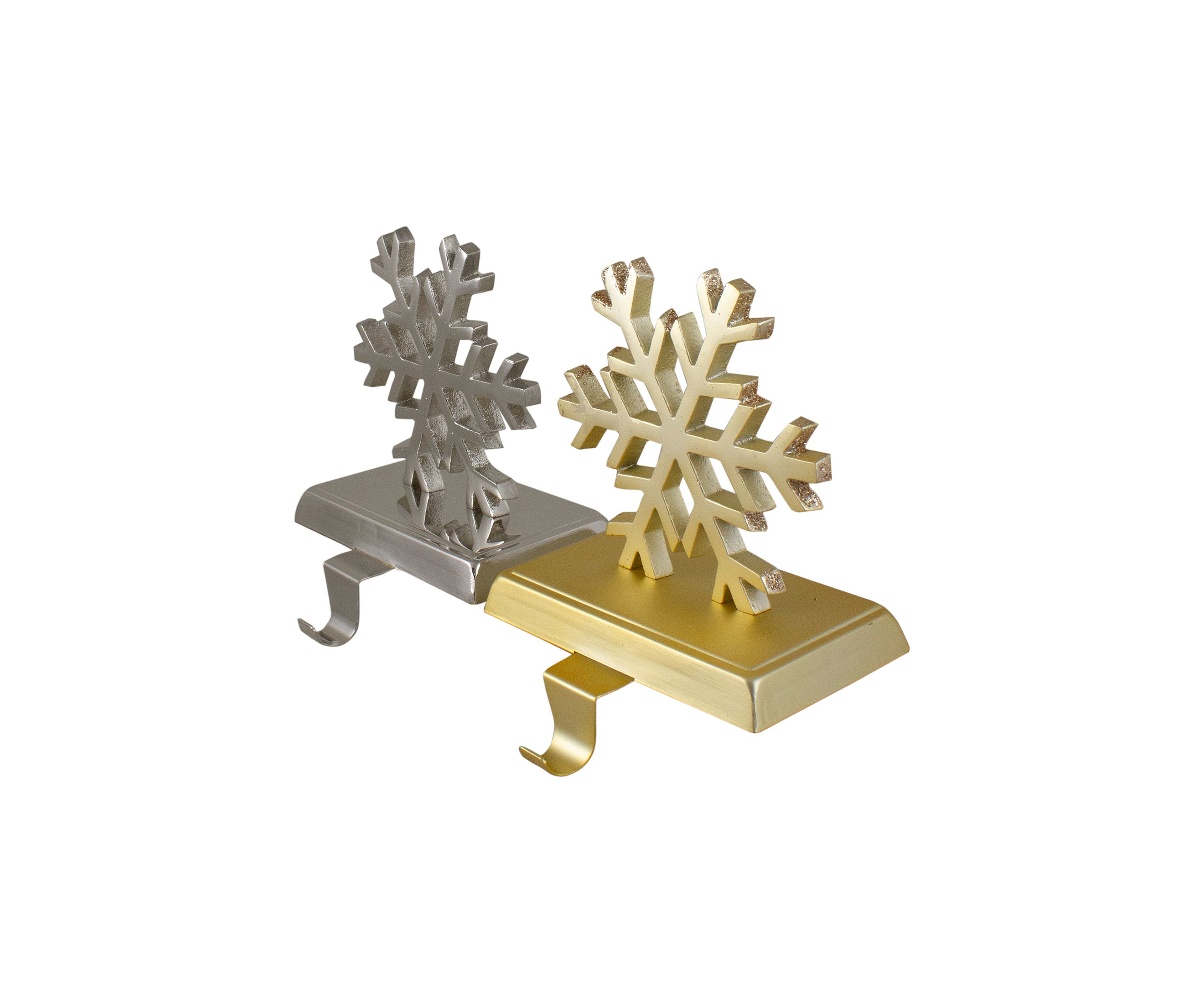 Set of 2 Gold and Silver Shiny Snowflake Christmas Stocking Holders