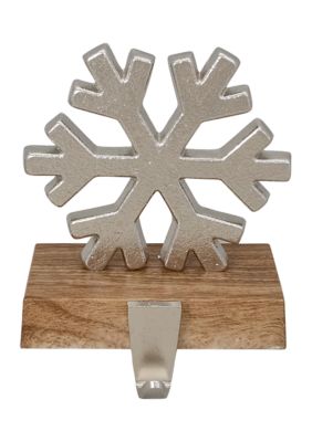 Northlight 6.25Inch Silver Snowflake With Wood Finish Base Christmas Stocking Holder