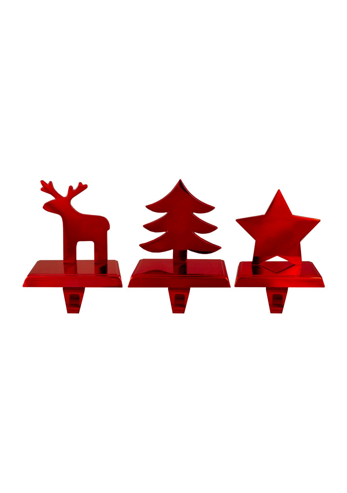 Reindeer  Christmas Tree  and Star Metallic Red Christmas Stocking Holders