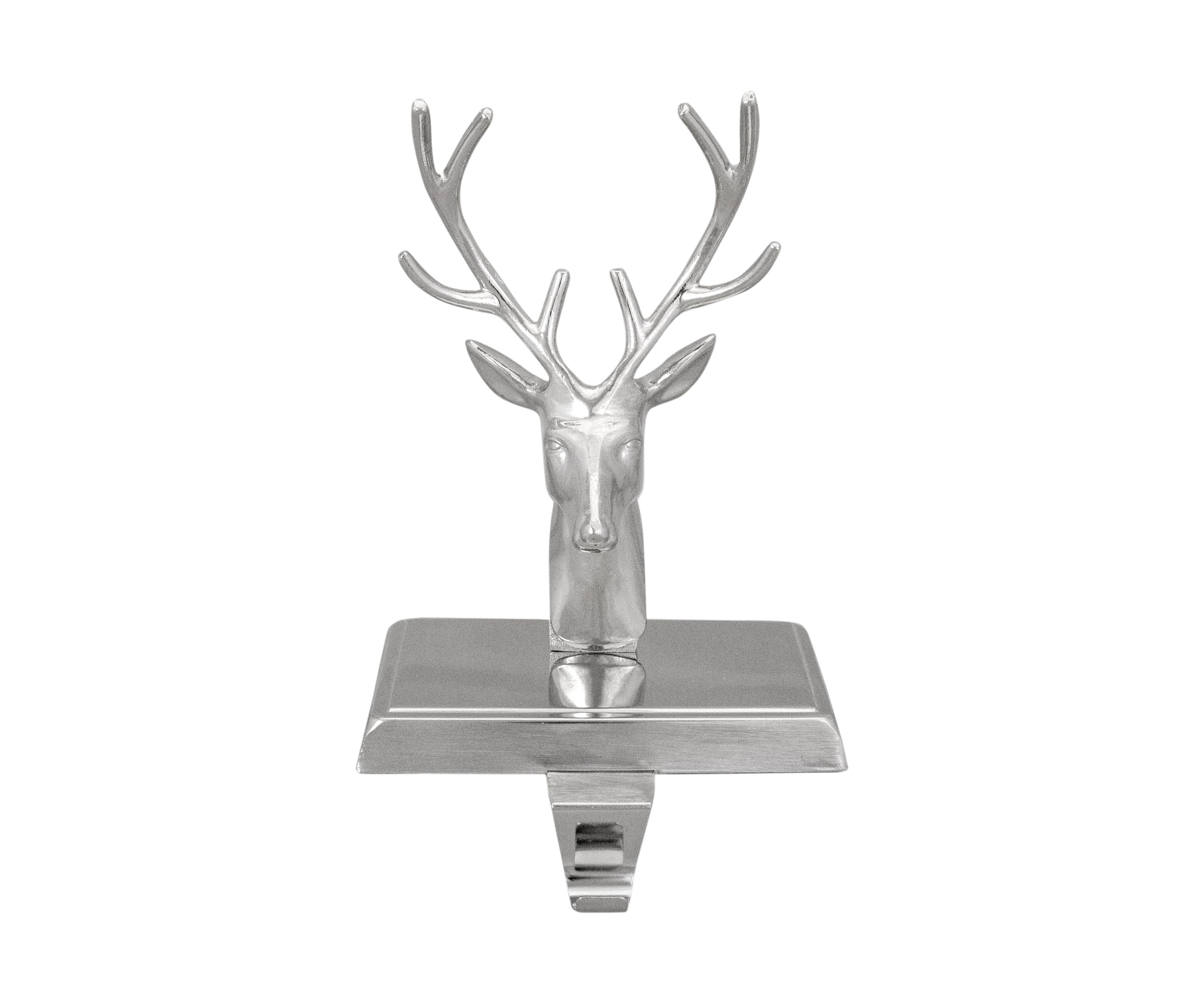 8Inch Shiny Silver Deer Head Christmas Stocking Holder
