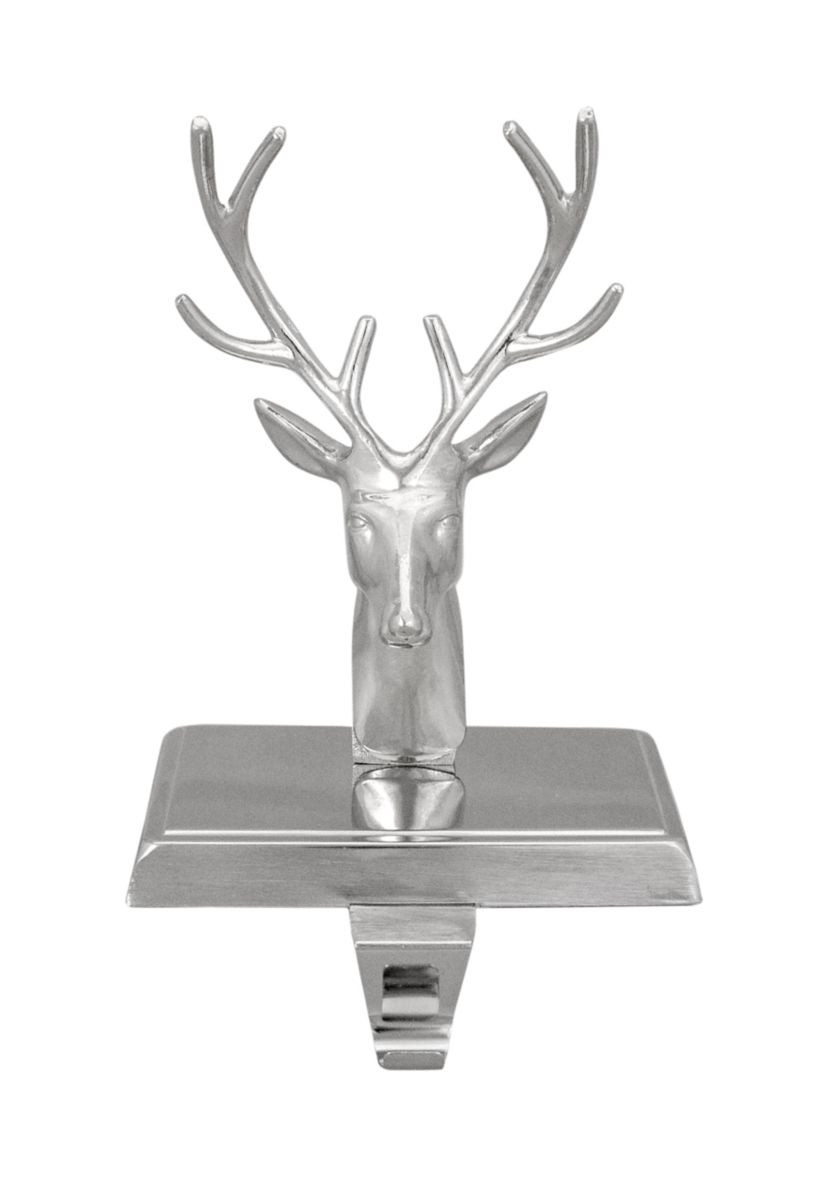 8Inch Shiny Silver Deer Head Christmas Stocking Holder