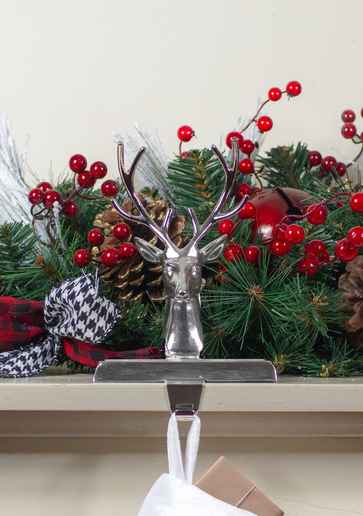 8Inch Shiny Silver Deer Head Christmas Stocking Holder
