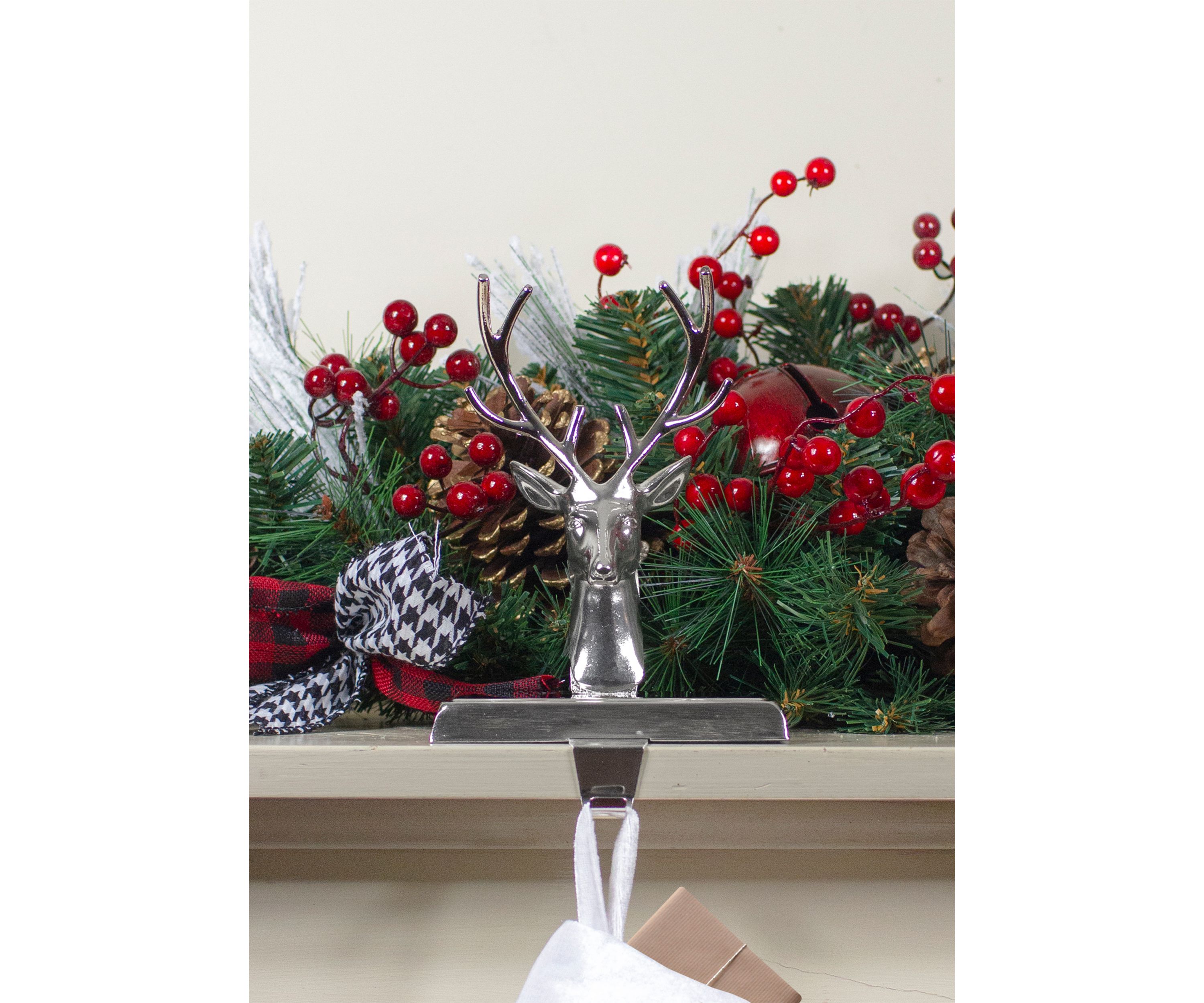 8Inch Shiny Silver Deer Head Christmas Stocking Holder