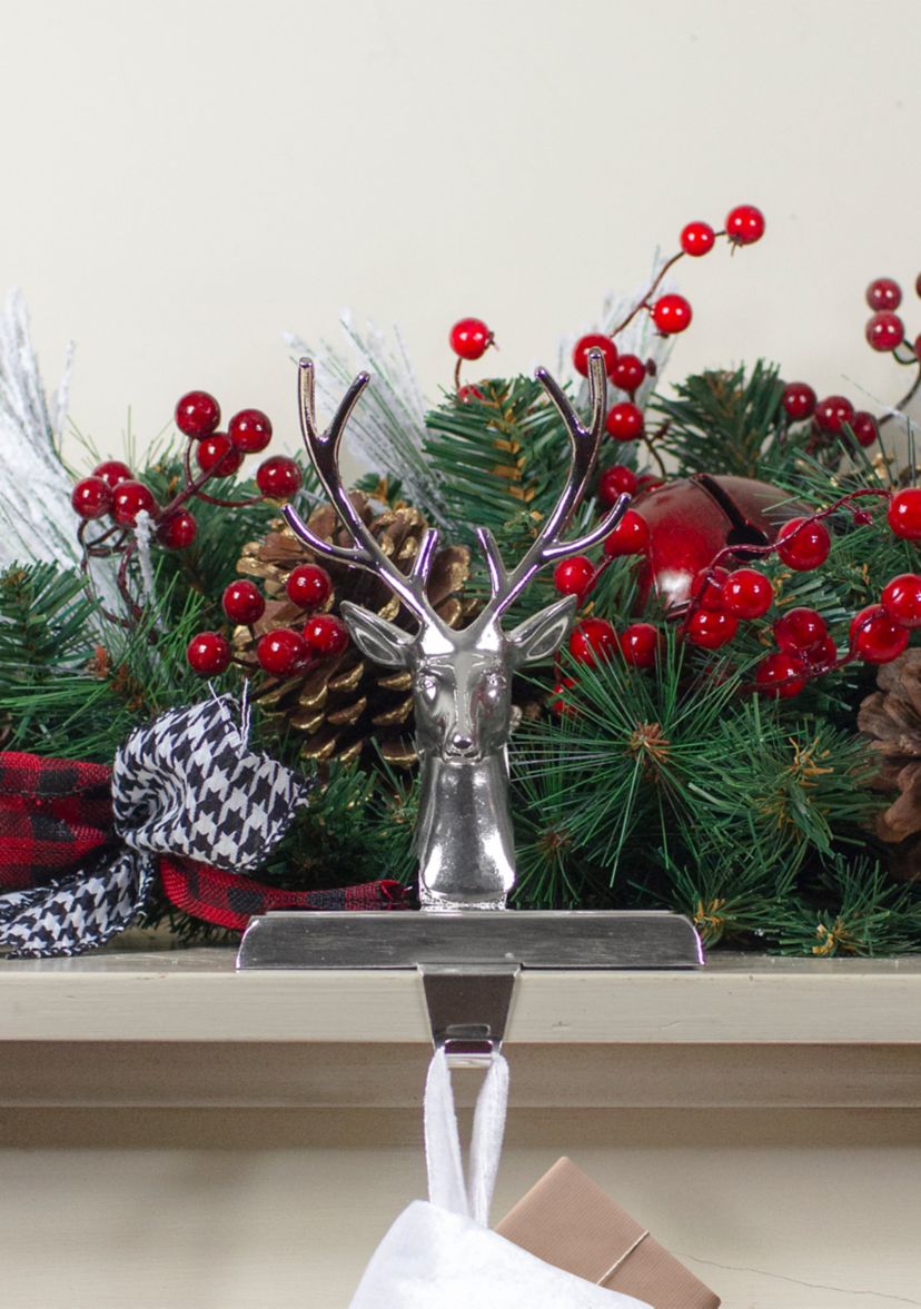 8Inch Shiny Silver Deer Head Christmas Stocking Holder