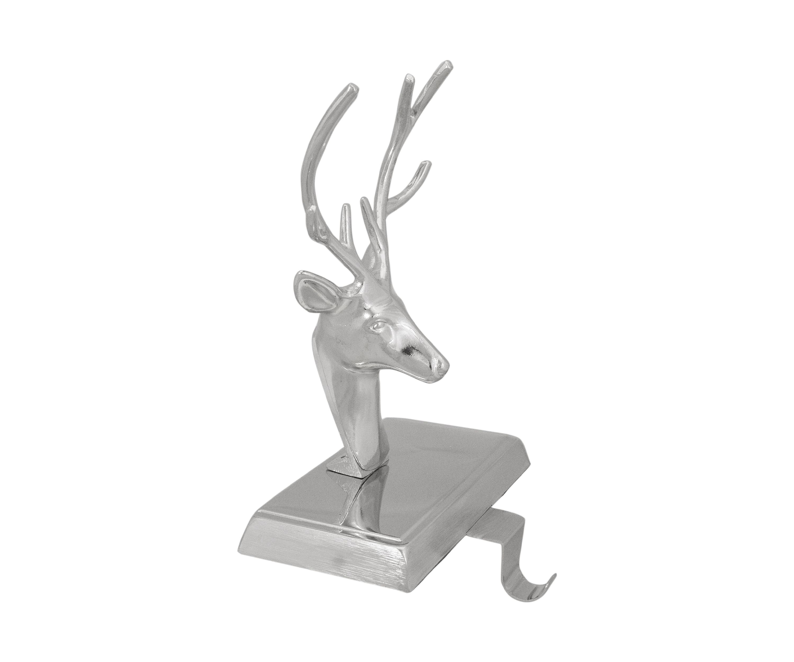 8Inch Shiny Silver Deer Head Christmas Stocking Holder