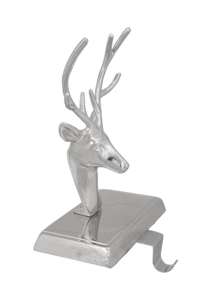 8Inch Shiny Silver Deer Head Christmas Stocking Holder