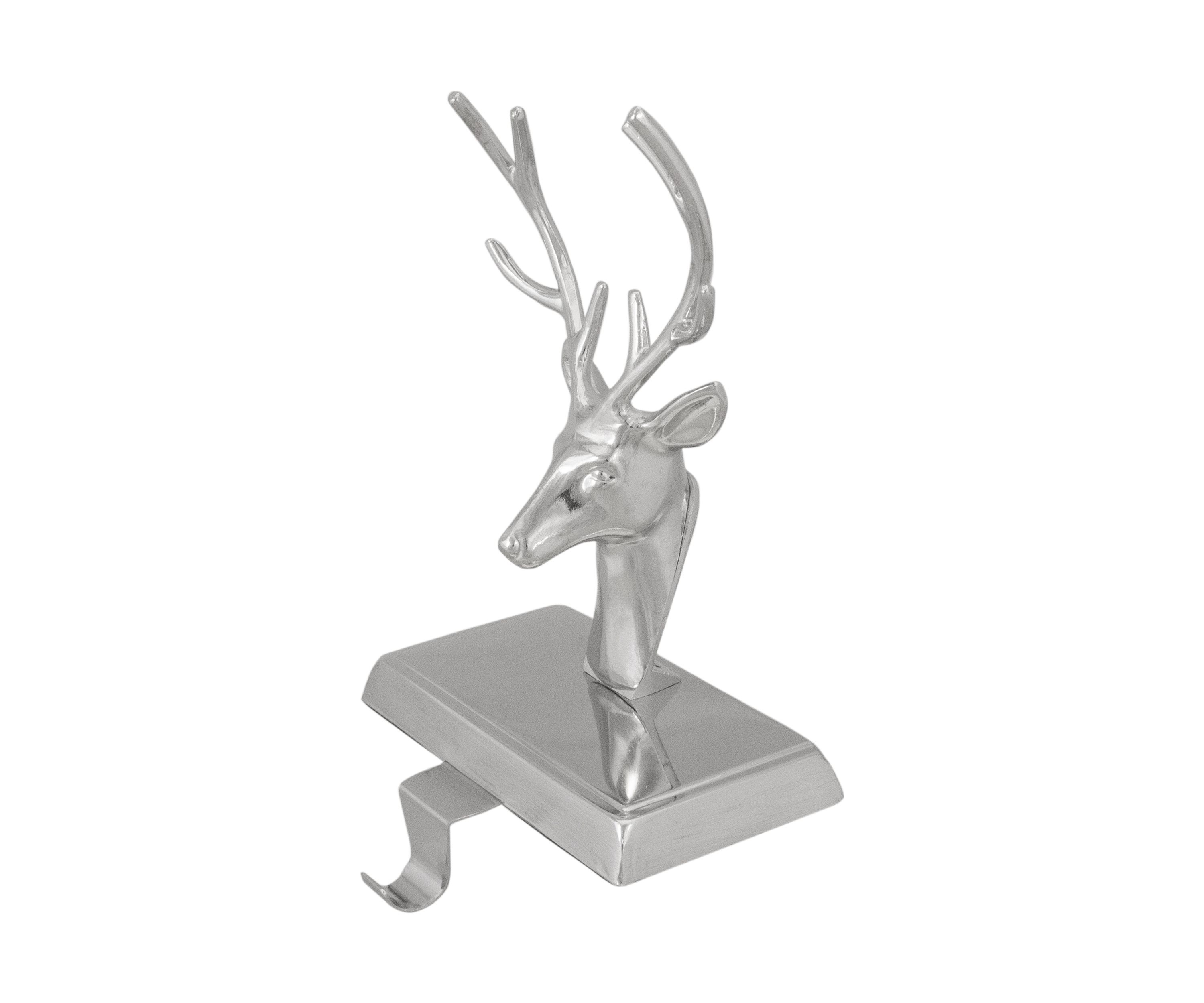 8Inch Shiny Silver Deer Head Christmas Stocking Holder