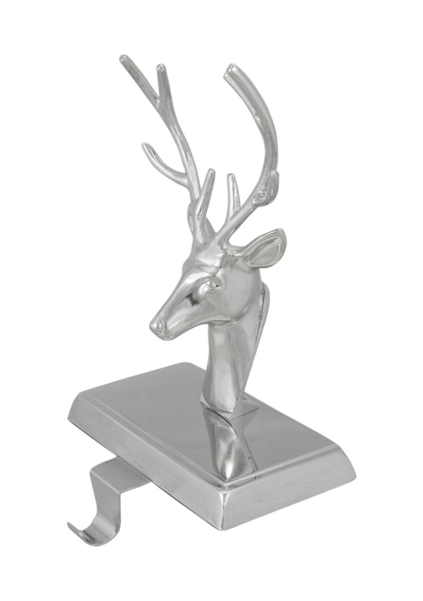 8Inch Shiny Silver Deer Head Christmas Stocking Holder